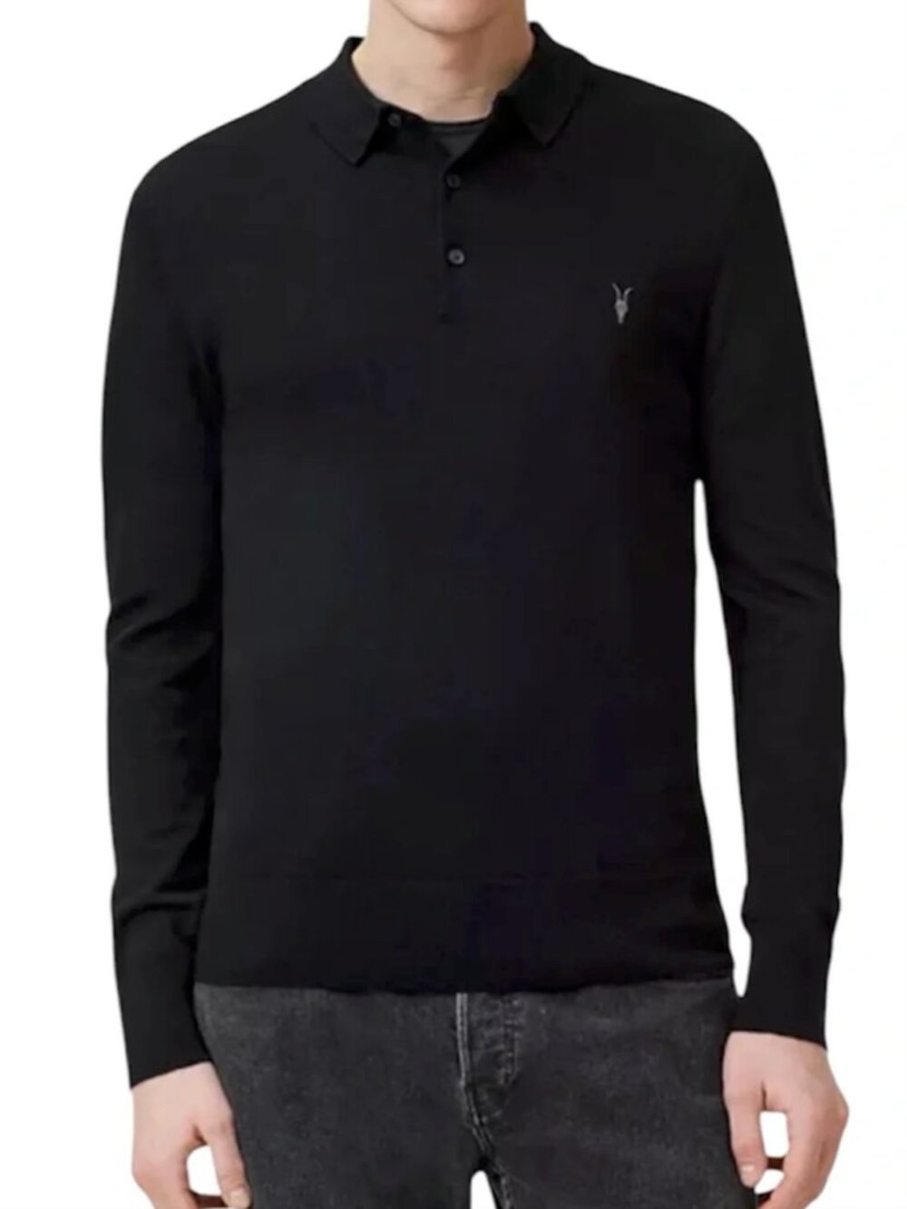 All Saints Mode Merino Long Sleeve Polo Sweater